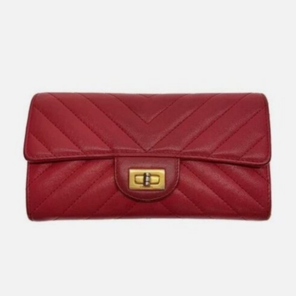 CHANEL V Stiching Red/Magenta Wallet